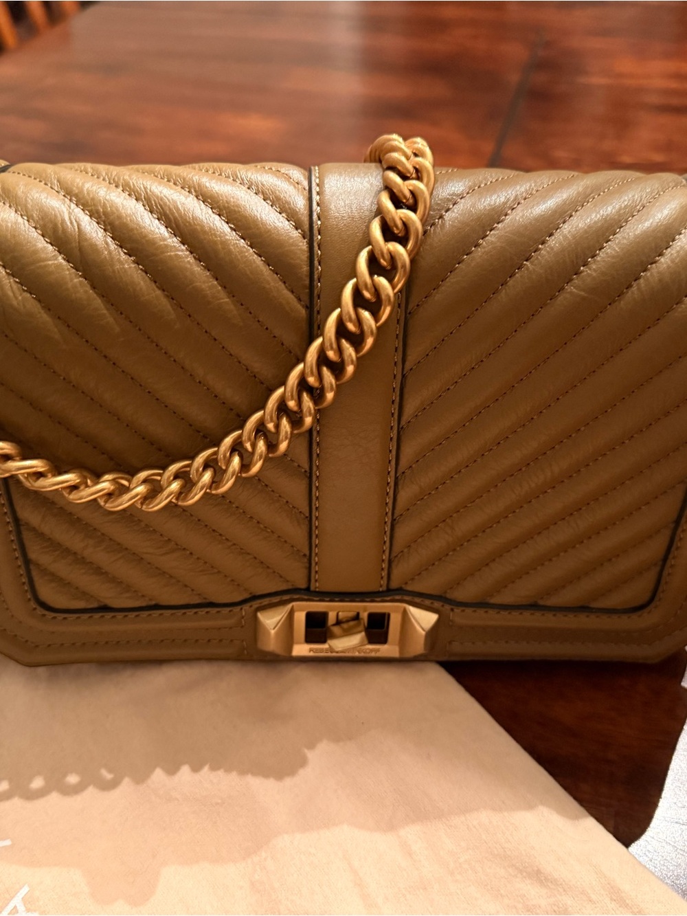 Rebecca Minkoff Olive Quilted Shoulder Bag with Gold Chain